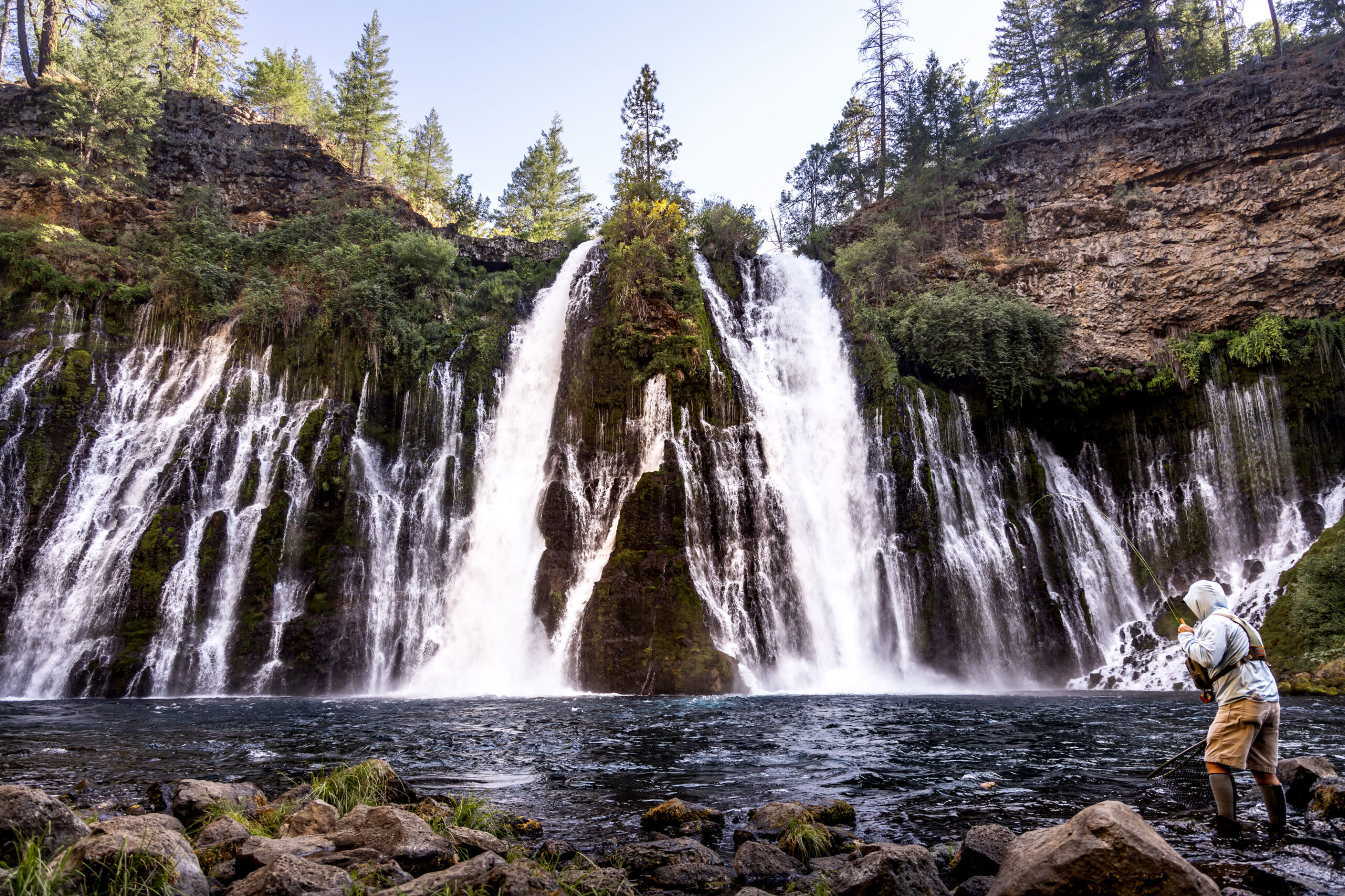 Fishing near waterfalls